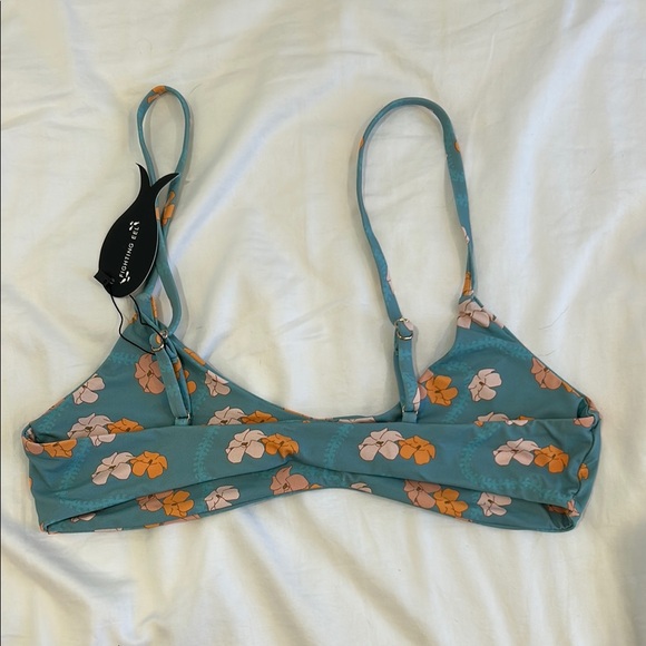 Fighting Eel Blue and Orange Floral Bikini Top- size large - Picture 2 of 3